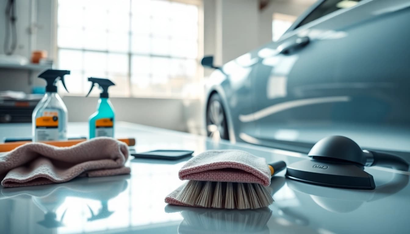 Detailing a car in a professional workshop environment focused on car detailing near me.