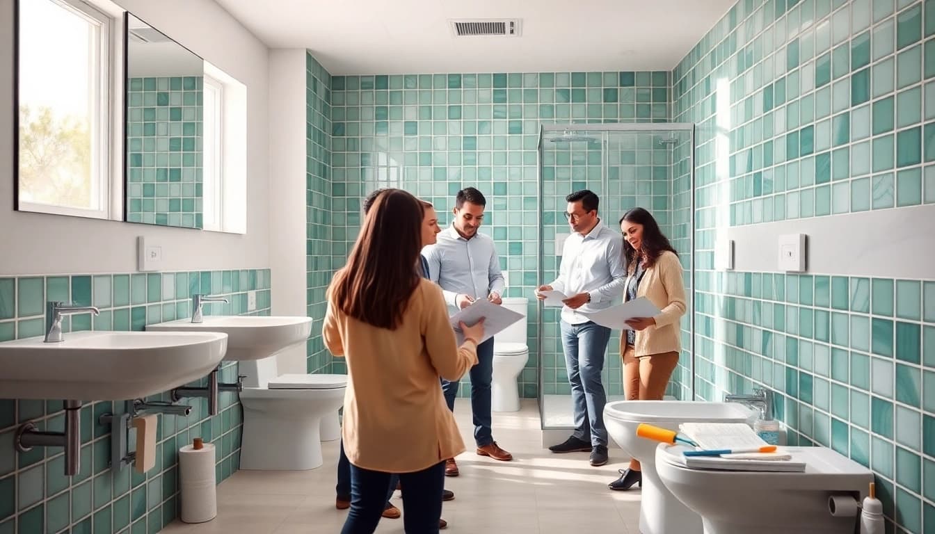 Creating a modern commercial toilet refurbishment with sleek designs and professional teamwork.