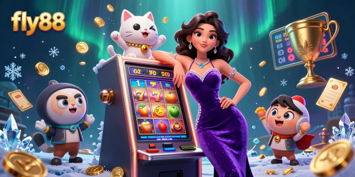 Spin for jackpots and celebrate wins at fly88 with vibrant 3D casino illustration.