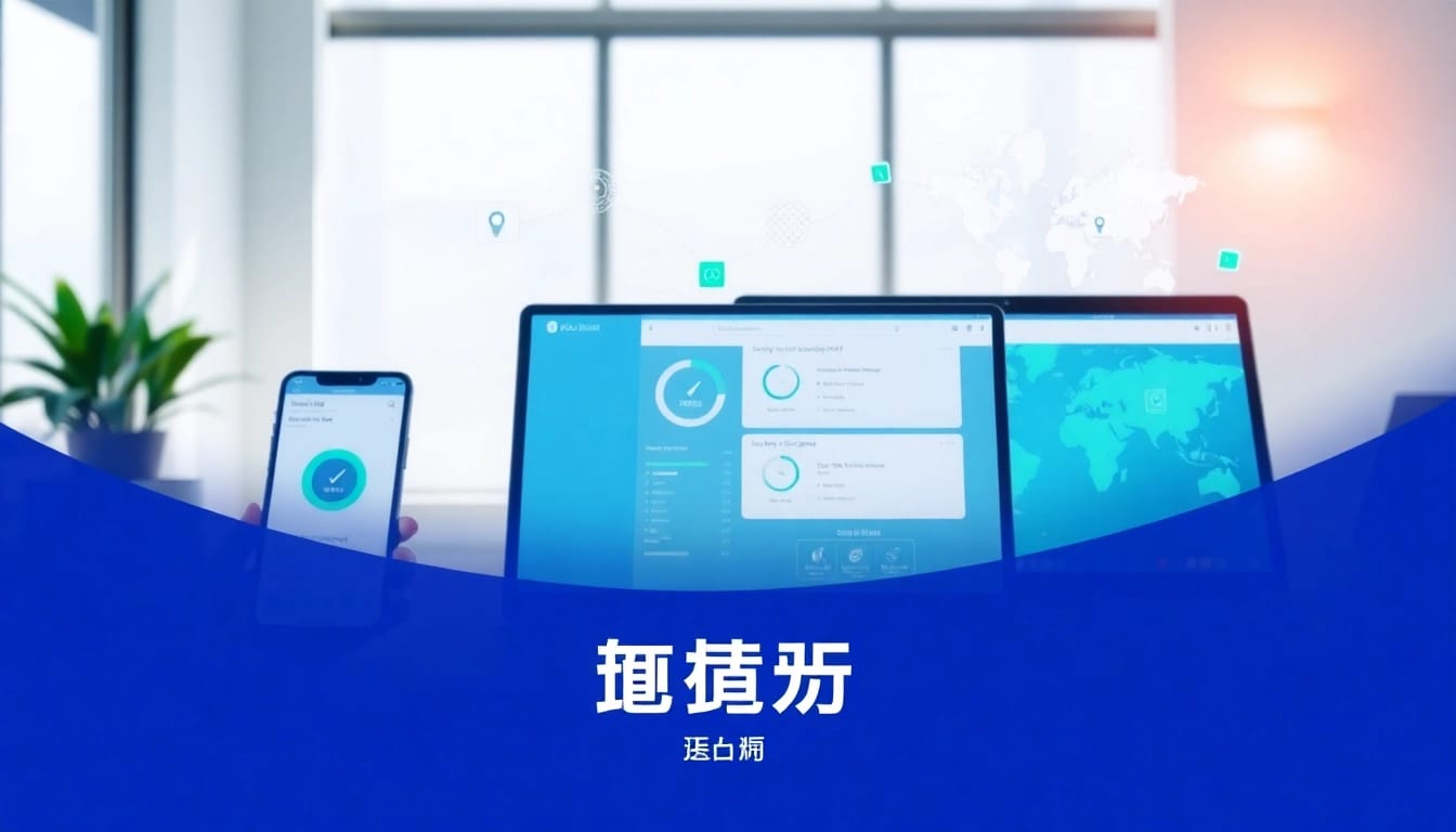 快连下载的宣传图形，展示多个设备上的用户友好界面，强调网络加速。