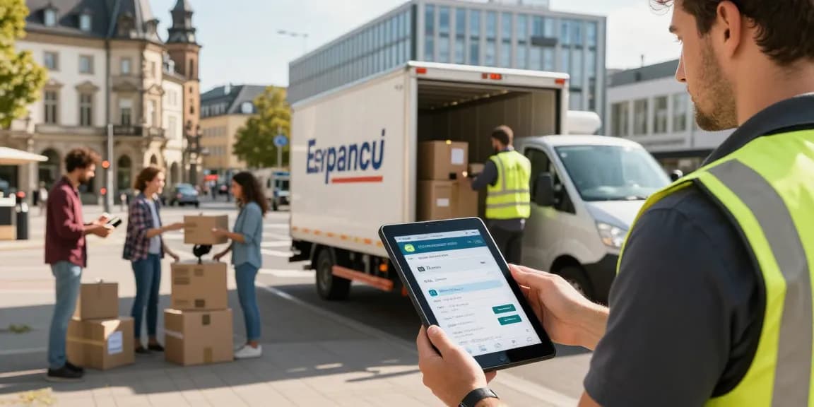 Eiltransport Dortmund: Ein Zusteller im Einsatz beim Be- und Entladen eines Expressfahrzeugs in der Stadt.