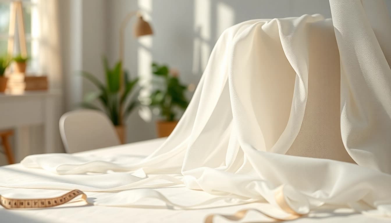 Lichte en transparante stoffen mooi gepresenteerd met een focus op hun delicate texturen.