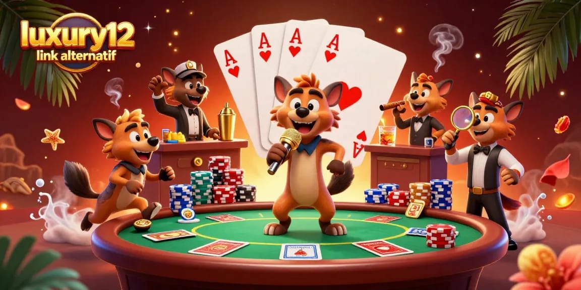 Engage in thrilling gaming with luxury12 link alternatif, featuring lively hyenas in a casino atmosphere.