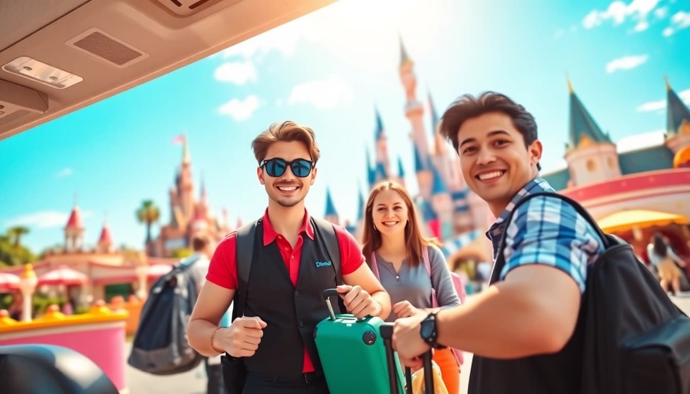Shuttle service for Beauvais Airport to Disney Transfer with cheerful driver and Disney decor.