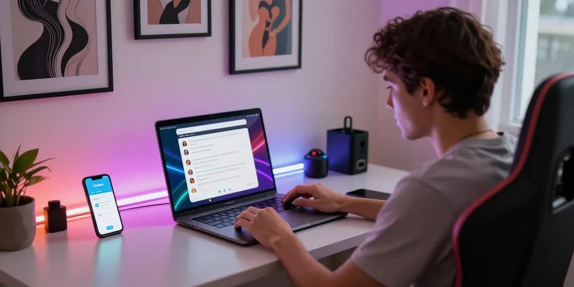 Engaging ai nsfw chat interface on modern workspace setup with ambient lighting.