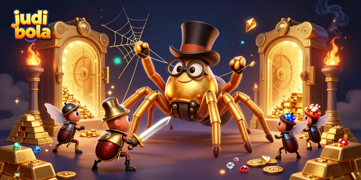 Engage with judi bola's vibrant 3D casino adventure featuring a golden tarantula and beetle knight.