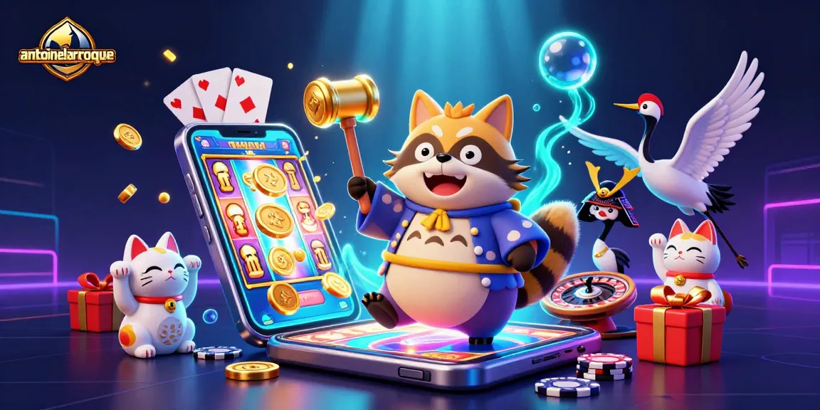 Spin colorful slot reels with antoinelarocque characters celebrating casino luck and fortune.
