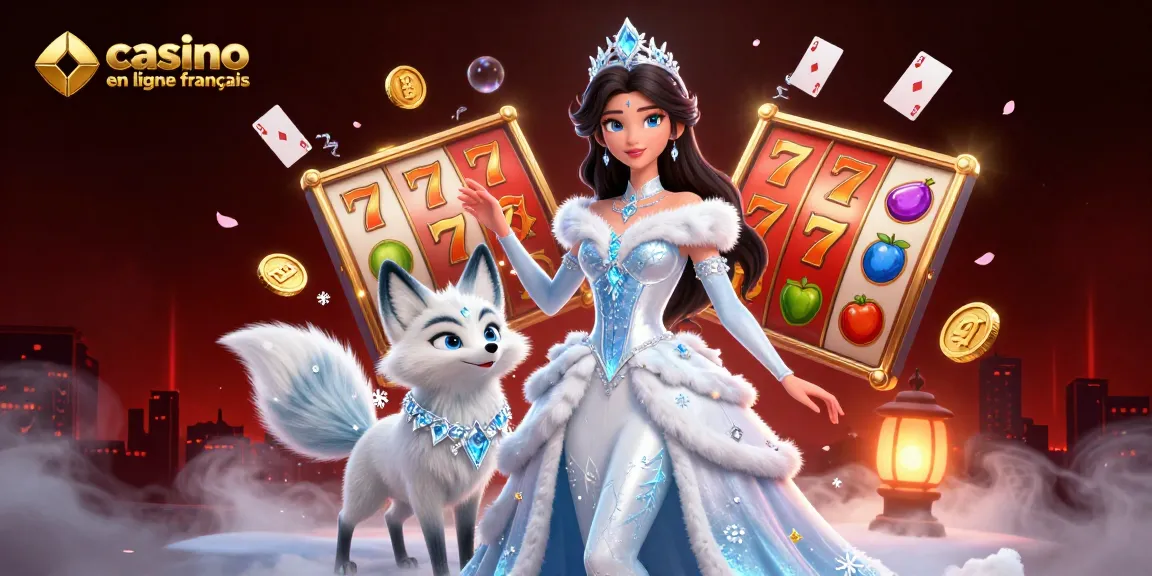 Interagissez avec le casino en ligne français alors qu'une femme 3D époustouflante et un renard arctique entourent des symboles de machines à sous montrant l'excitation du jackpot.
