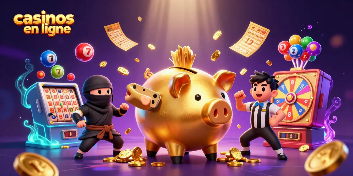 Jouer aux casinos en ligne avec un sumo en or et un ninja, entourés de lots dynamiques.