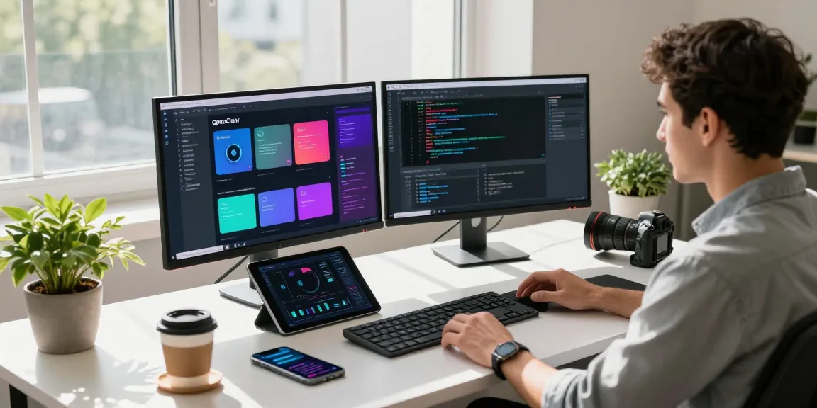 open claw interface on a developer's desk with vibrant screens and tech tools