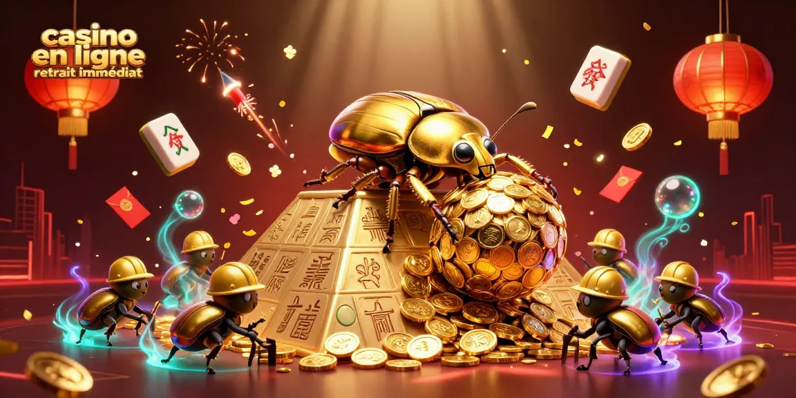 Retirez vos gains rapidement avec le casino en ligne retrait immédiat, illustré par des coccinelles dorées.