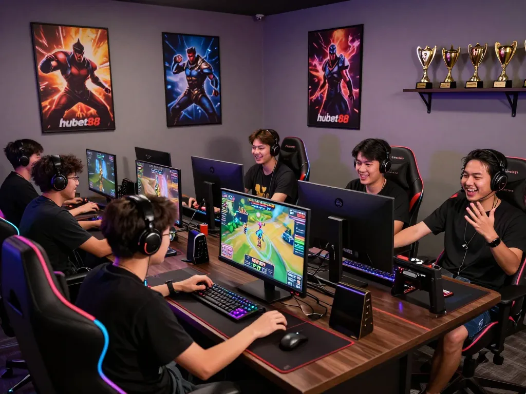 Engaged players in Game bài hubet88 enjoying an exciting online gaming session with vibrant graphics and a lively atmosphere.