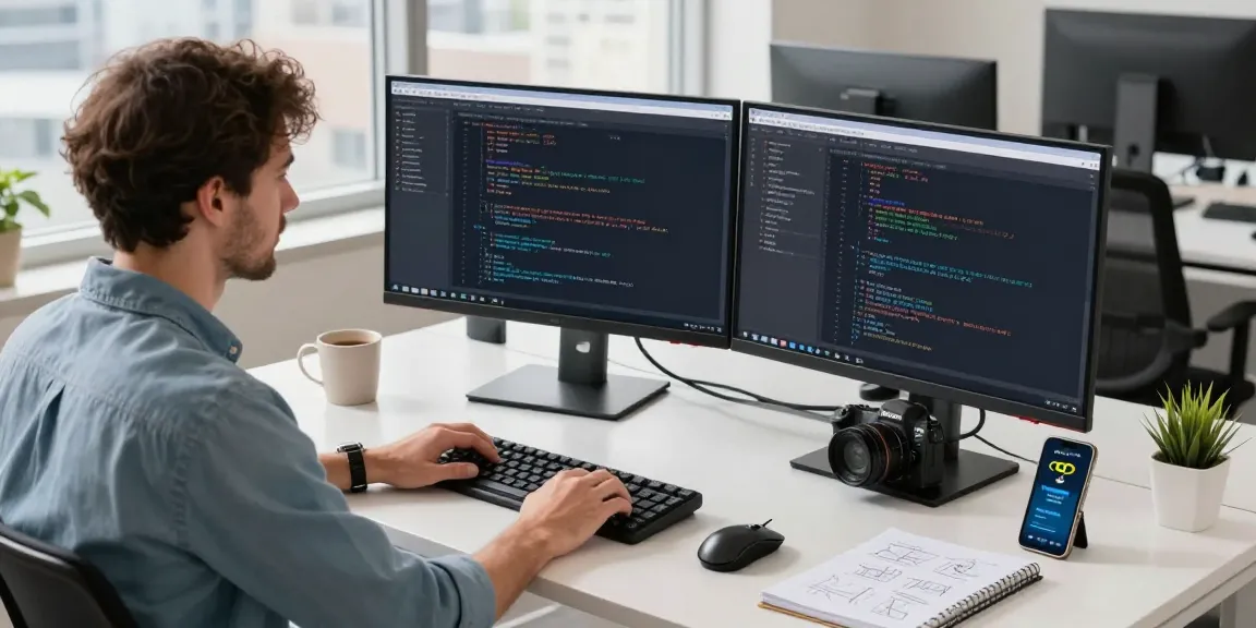 Developer coding on Telegram interface in a modern workspace, highlighting 纸飞机中文版 features.