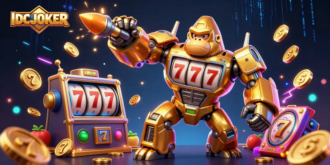IDCJOKER offers exciting slot experiences showcased through a dynamic 3D gorilla mech illustration, enhancing gambling enjoyment.