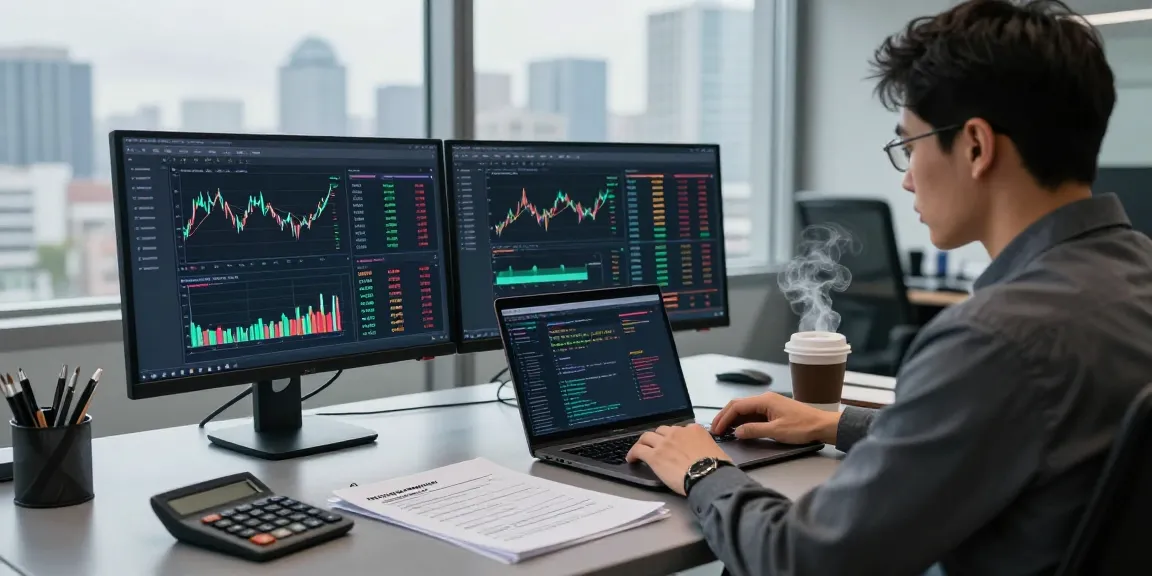 Forensic analyst using technology to recover stolen cryptocurrency in an office environment.