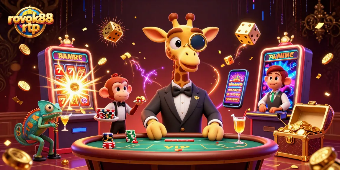 Experience excitement with rokok88 rtp in a vibrant casino scene featuring engaging characters.