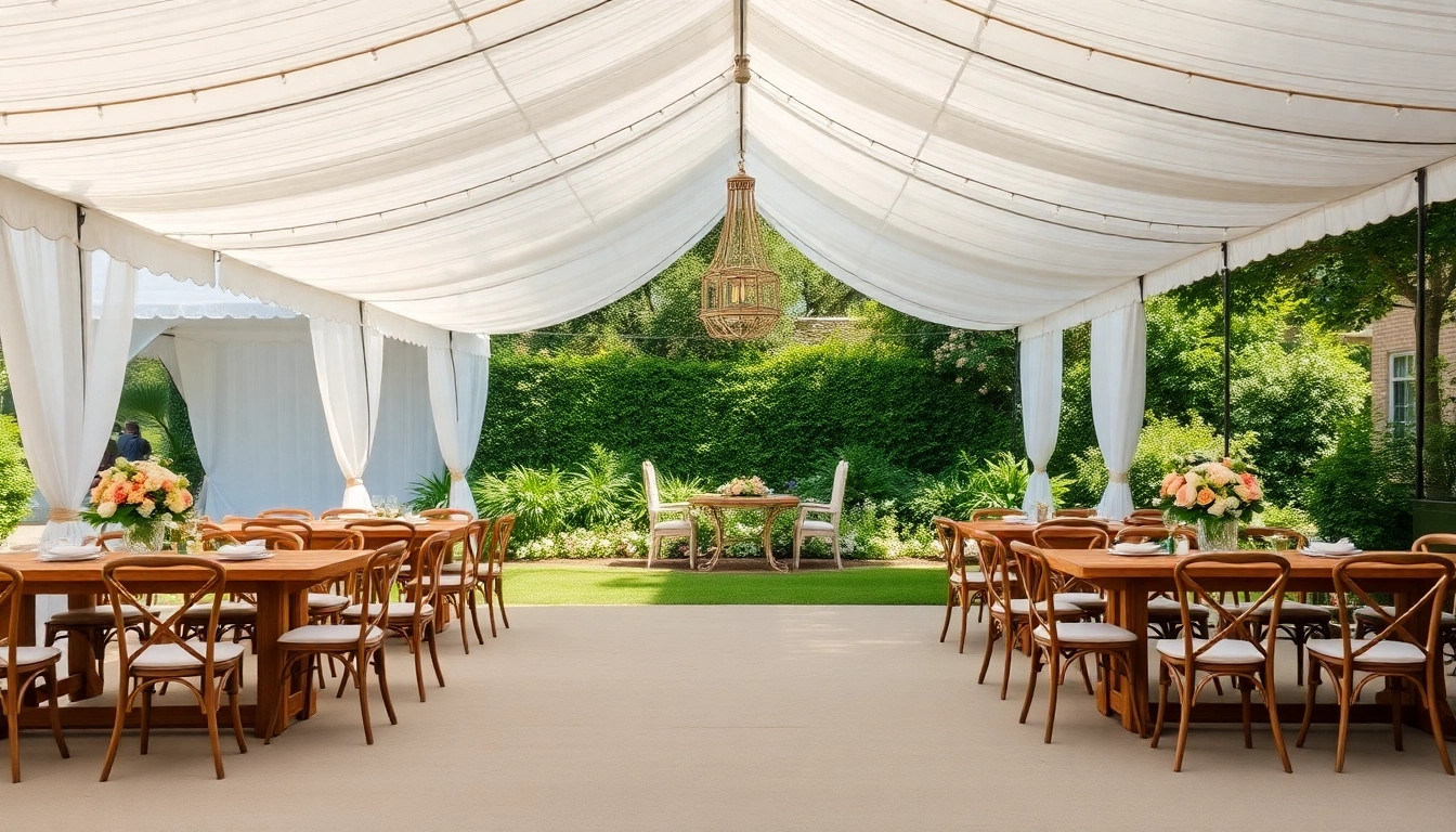 Showcasing Wedding Tent Chair & Table Rentals in a picturesque outdoor wedding setting.