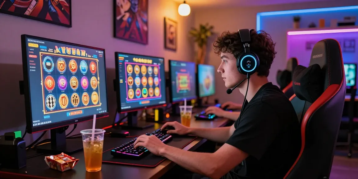 Engaging online gaming setup showcasing slot depo 1000 action with vibrant screens and player focus.