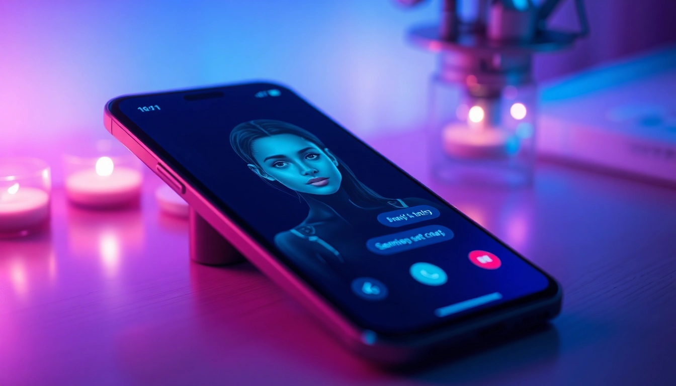 The engaging AI sex chat interface on a modern smartphone showing a digital avatar, highlighting technology and intimacy.