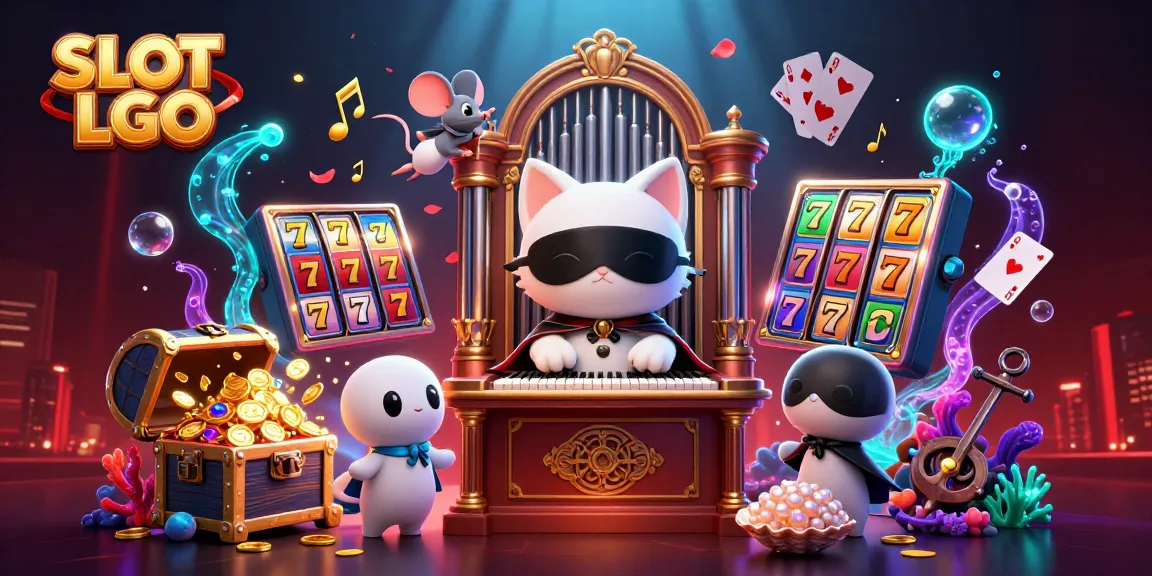 Experience the lively SLOT LGO scene with spinning reels and colorful gems.