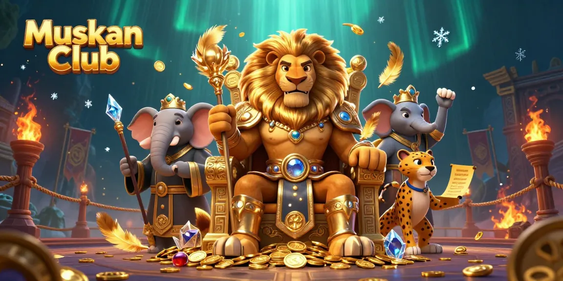 Experience winning gameplay with Muskan Club's dynamic 3D casino scene featuring majestic characters and lively elements.
