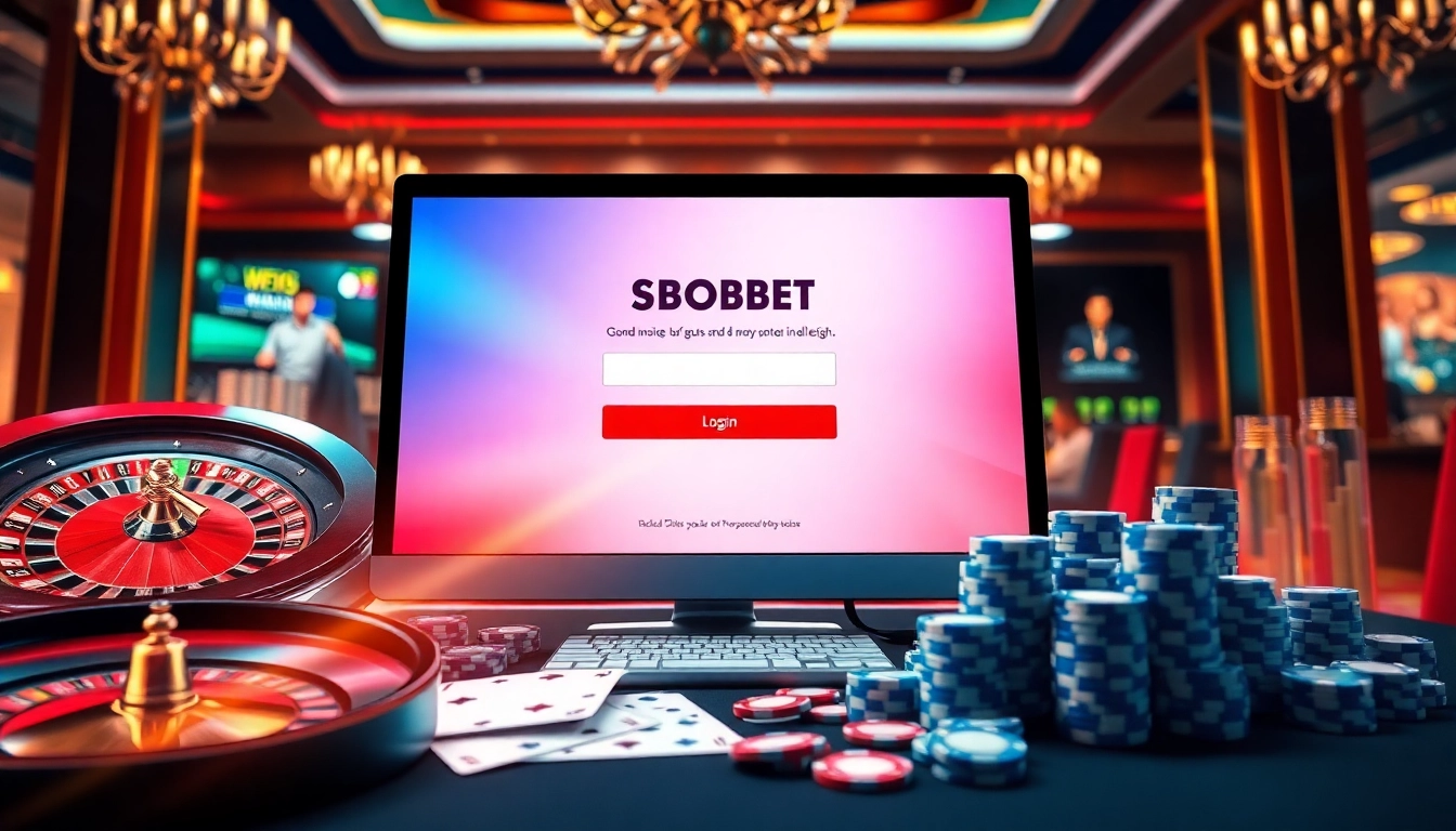 Experience thrilling betting action with SBOBET link login on a vibrant casino-themed interface.