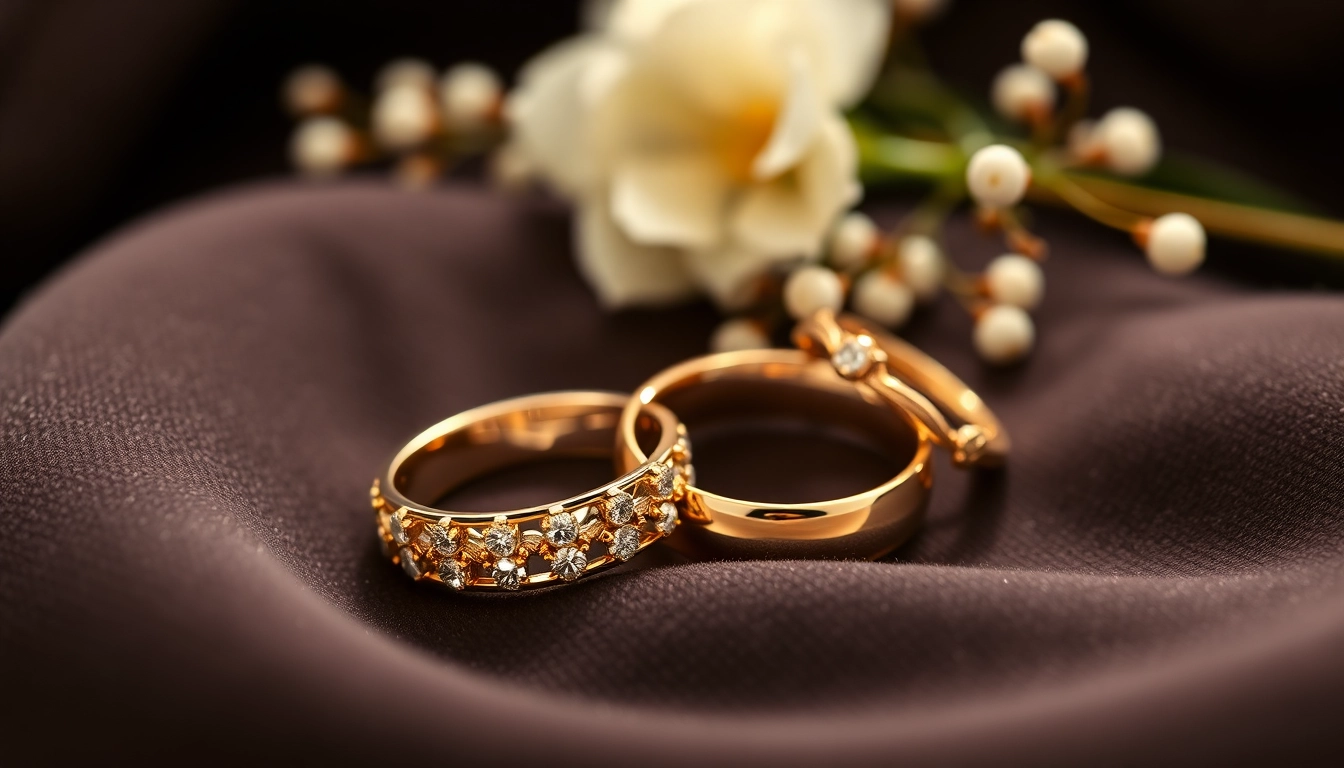 Showcase of beautifully crafted Wedding rings with intricate designs and sparkling details.