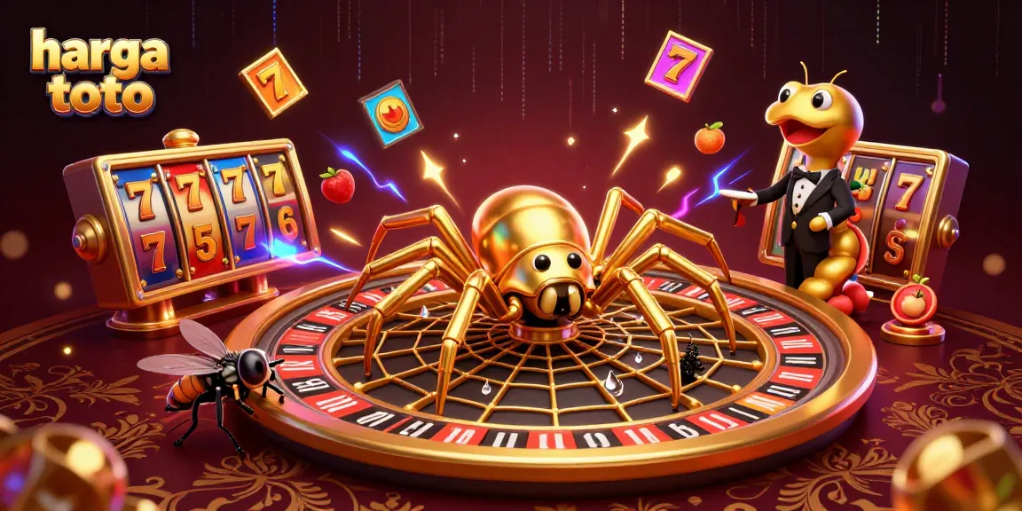 Taruhan dengan harga toto pada ilustrasi kasino yang menampilkan laba-laba dan croupier.