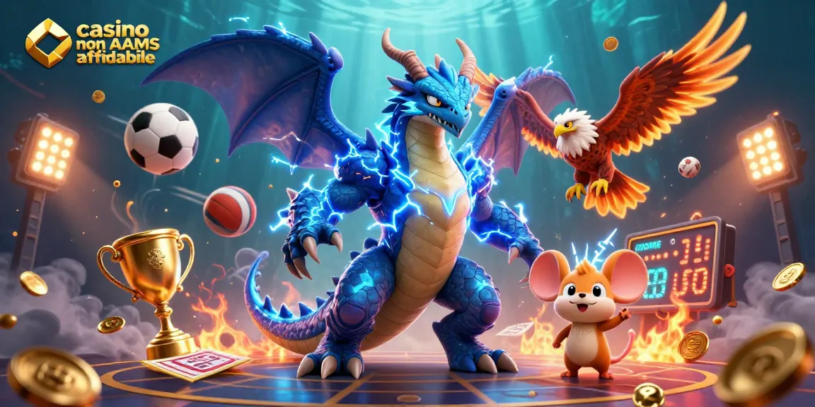 Scopri il brivido dei casinò non AAMS affidabili con un potente drago, un falco e dinamici elementi di gioco.