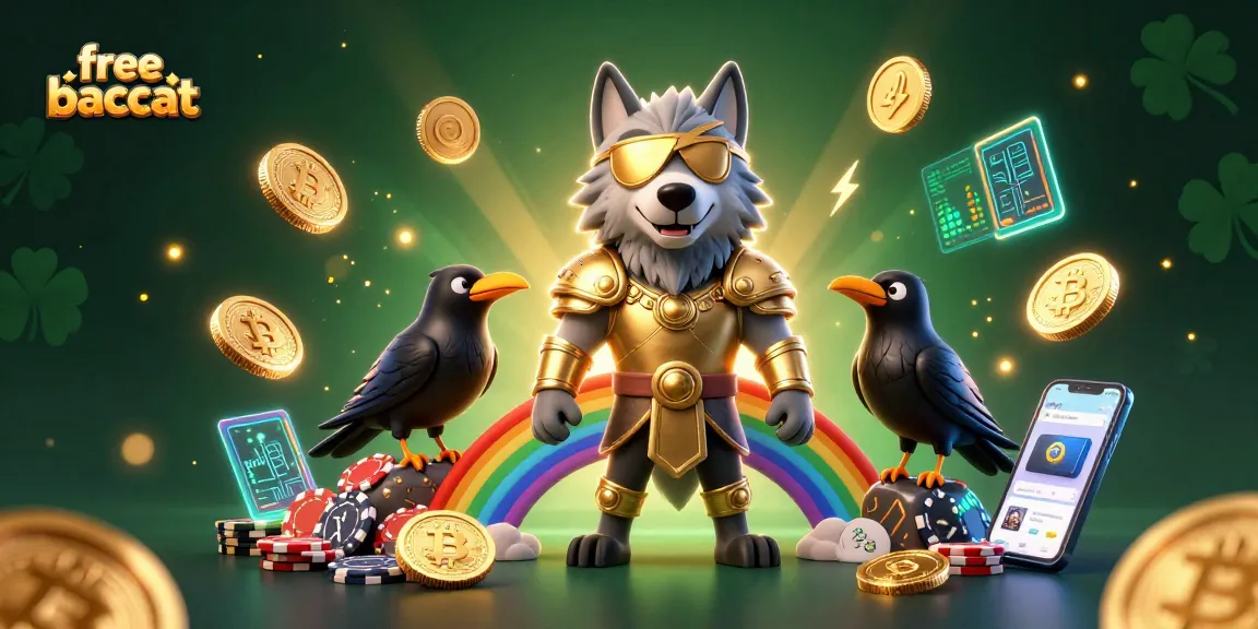 Engage with free credit baccarat in a vibrant casino scene featuring glowing 3D elements and characters.