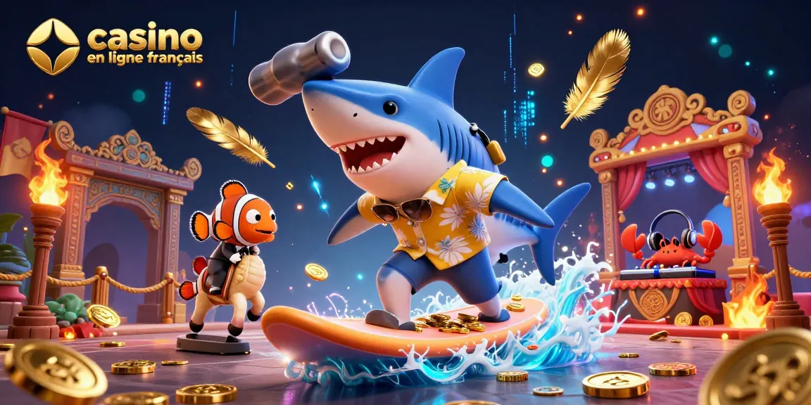 Vivez l'excitation avec casino en ligne francais alors qu'un requin chevauche une vague de pièces d'or.