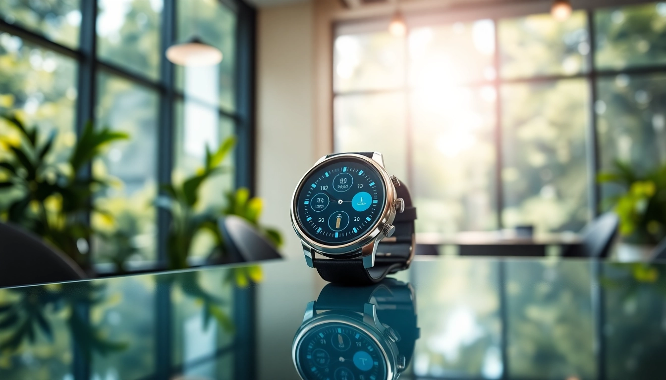 Showcasing Finesse Smart Watch with vibrant interface and modern design in a professional setting.