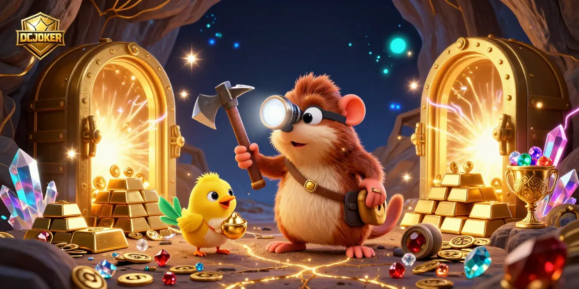 IDCJOKER captures a thrilling gaming adventure featuring a treasure hunter in a lavish gold-filled cave.