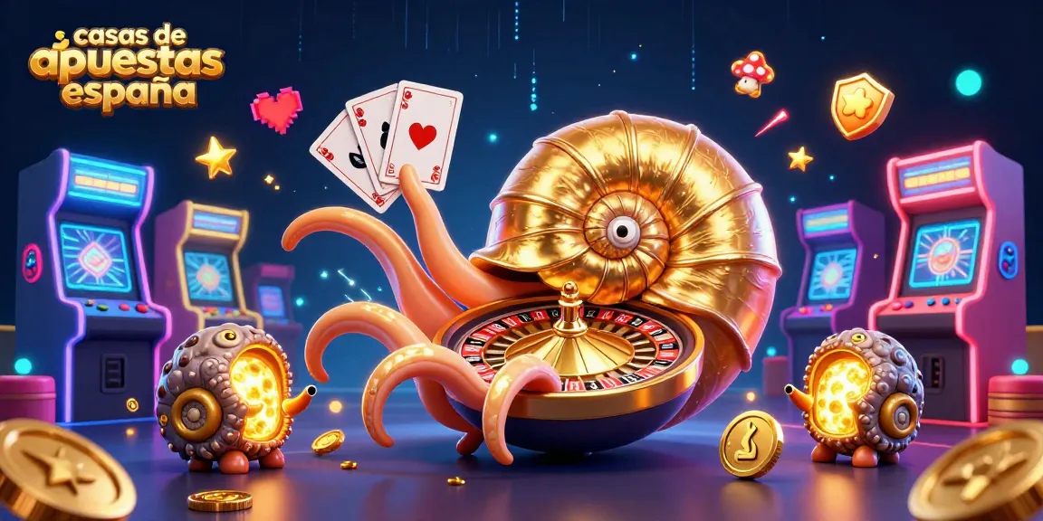 Apostar en casas de apuestas España con un nautilus gigante y elementos de casino vibrantes.