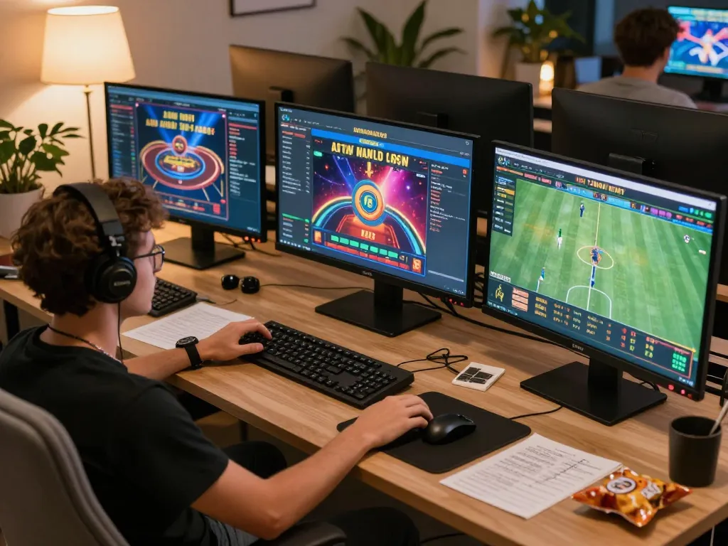 Engaging in online gaming with f8bet on multiple screens showcasing exciting casino games.