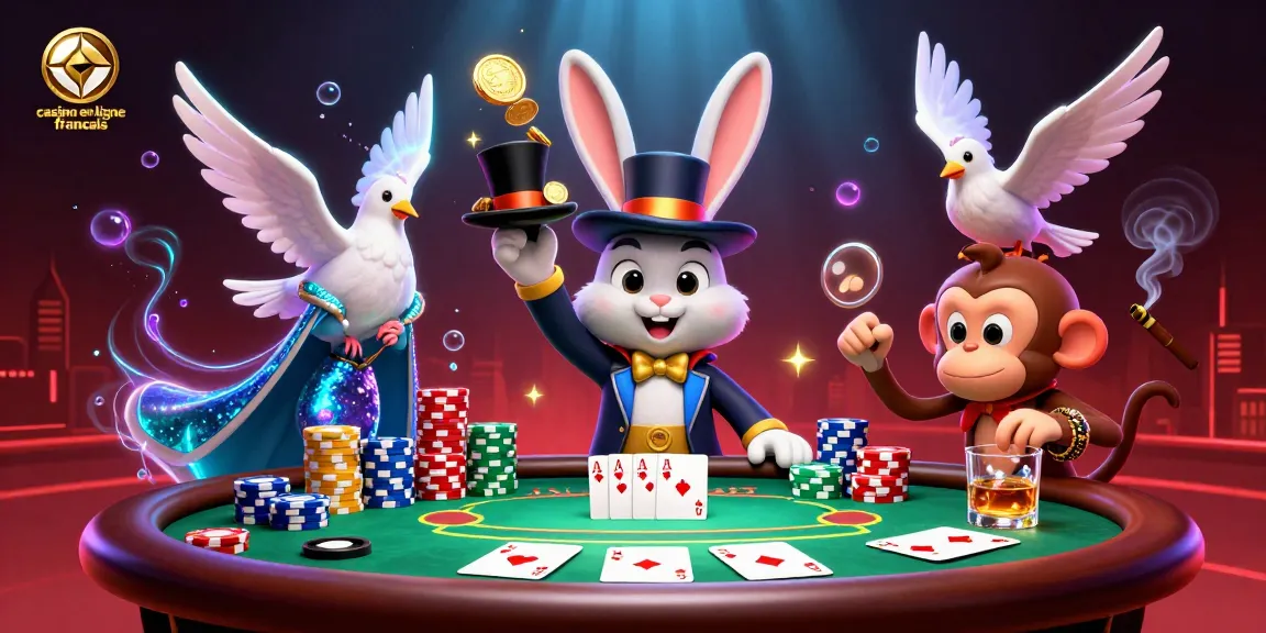 Vivez l'excitation du casino en ligne français avec une illustration vivante de magie, poker et émotions fortes.