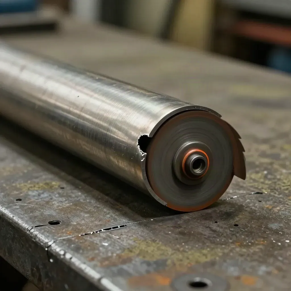 Stainless exhaust tubes, cut-off wheel and clamp scars on a scarred fabrication bench.
