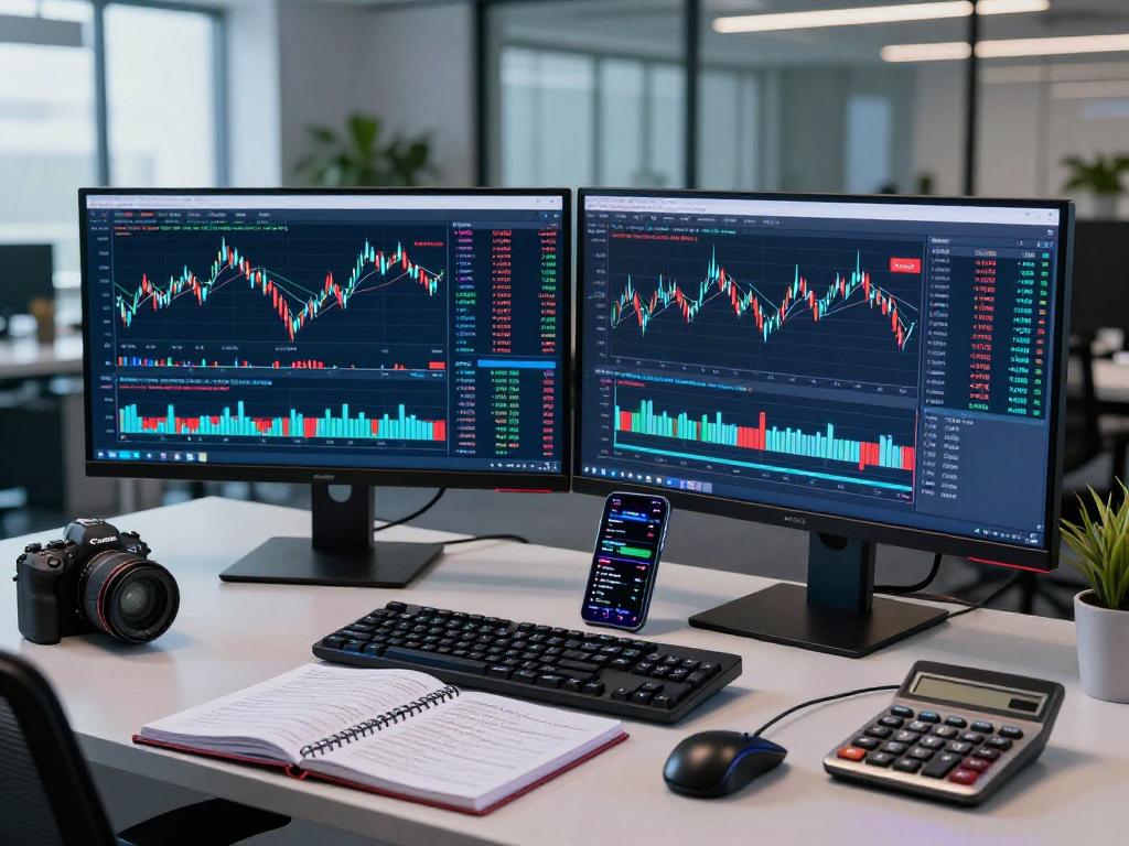 Developer utilizing Dow Jones index API in a modern trading workspace, analyzing real-time market data.