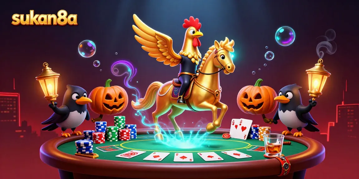 Sukan8a invites gamblers to enjoy a vibrant casino scene with colorful poker action.