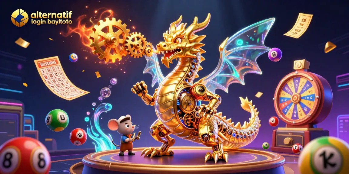 Engage with the vibrant fun at alternatif login bayitoto through a whimsical casino scene featuring a golden dragon.