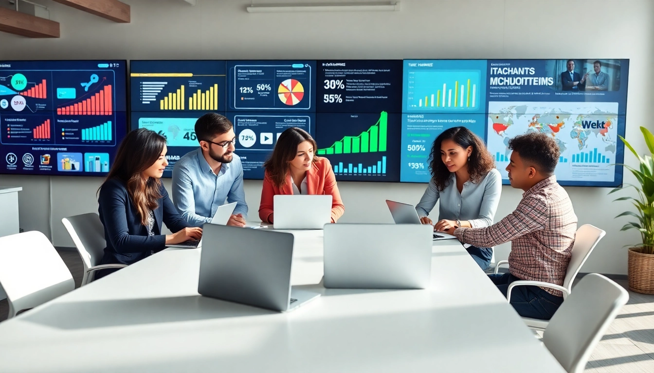 Dynamic teamwork at a social media agency brainstorming session in a modern office.