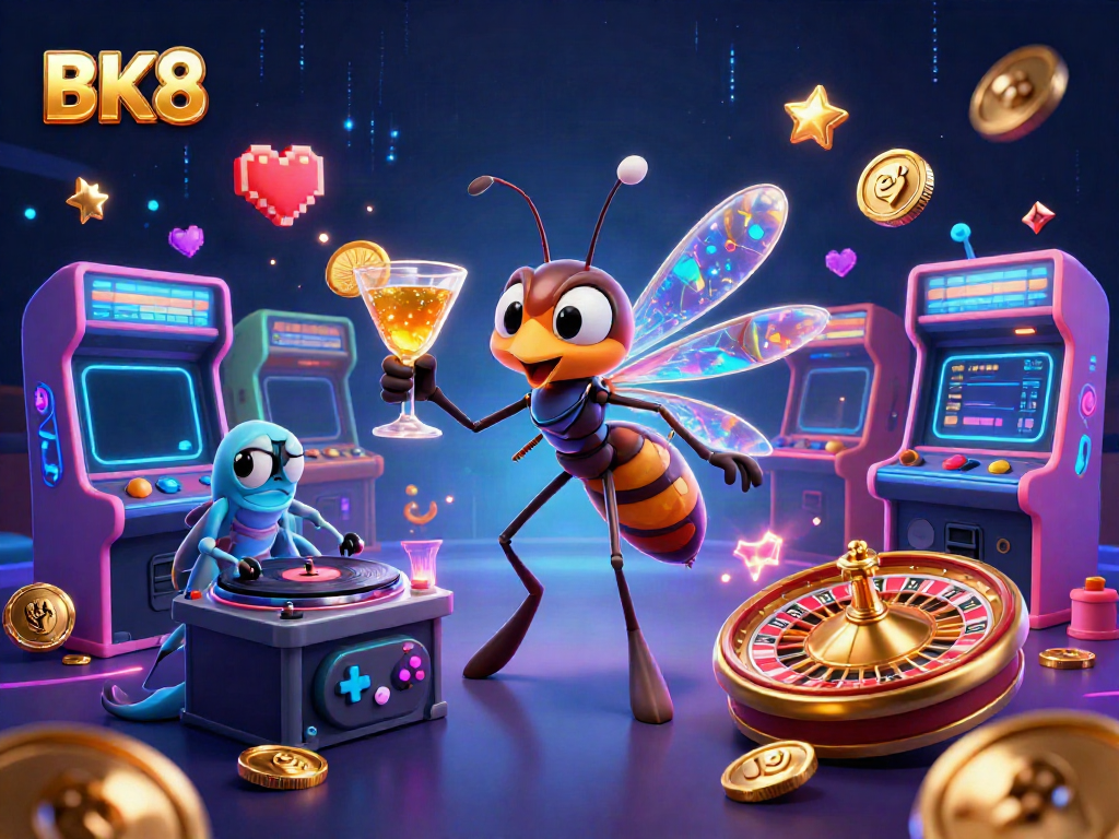 Experience thrilling gaming action at BK8 with vibrant casino elements and characters.