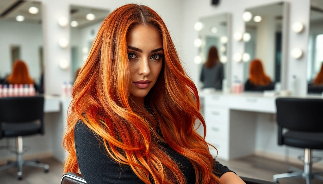 Sew in weft hair extensions displayed on a model in a salon setting showcasing their volume and shine.