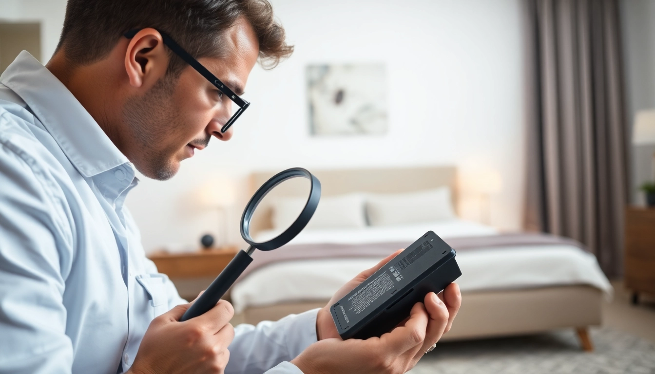 Bed bug services near me provided by a professional examining for infestations in a modern bedroom.