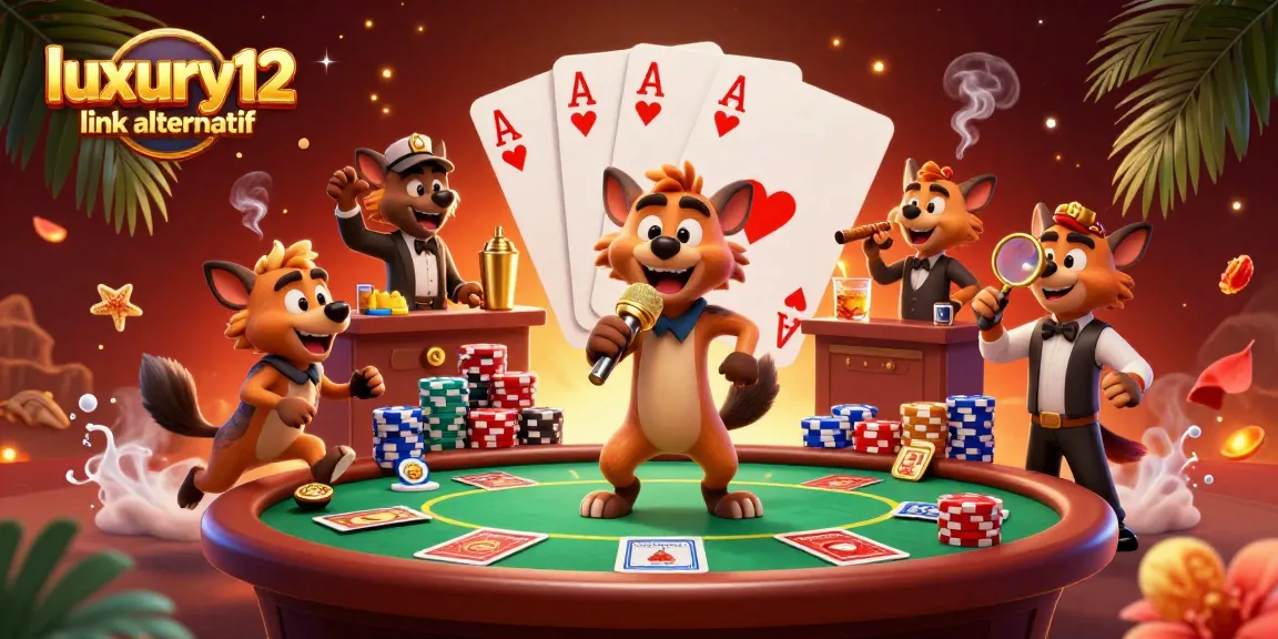 Engage in thrilling gaming with luxury12 link alternatif, featuring lively hyenas in a casino atmosphere.