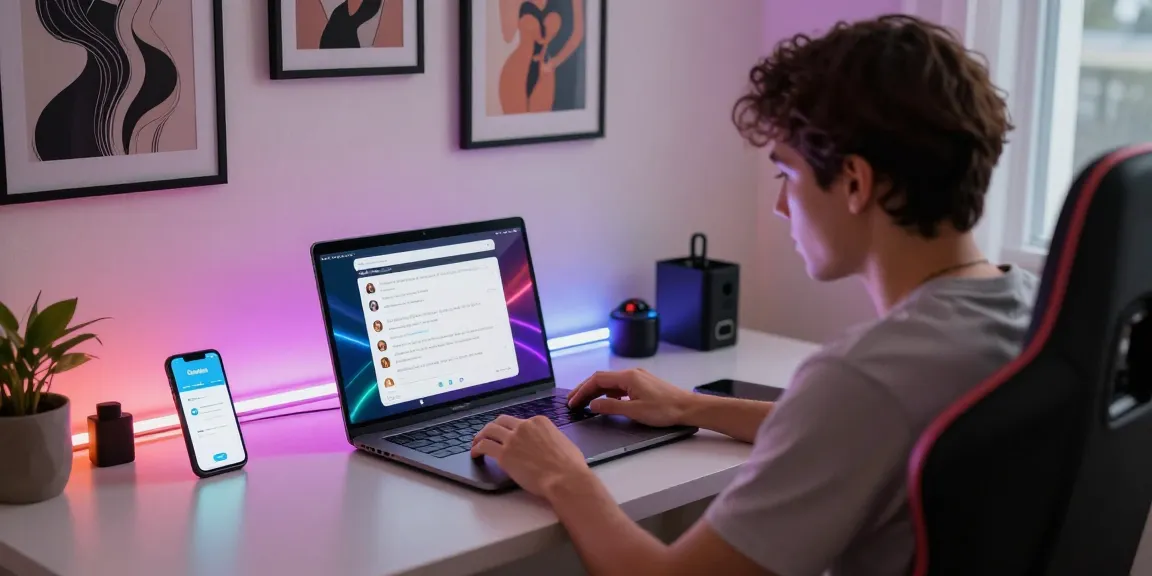 Engaging ai nsfw chat interface on modern workspace setup with ambient lighting.