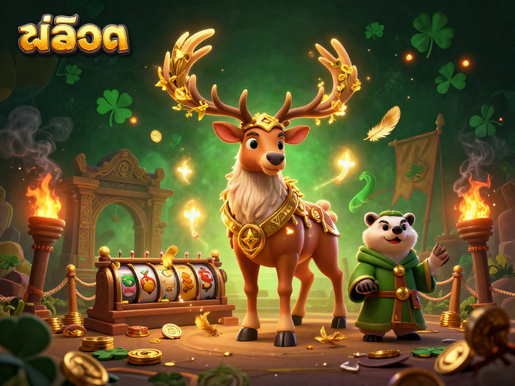 Experience thrilling สล็อต action with fantasy druid and badger characters amid dynamic casino elements.