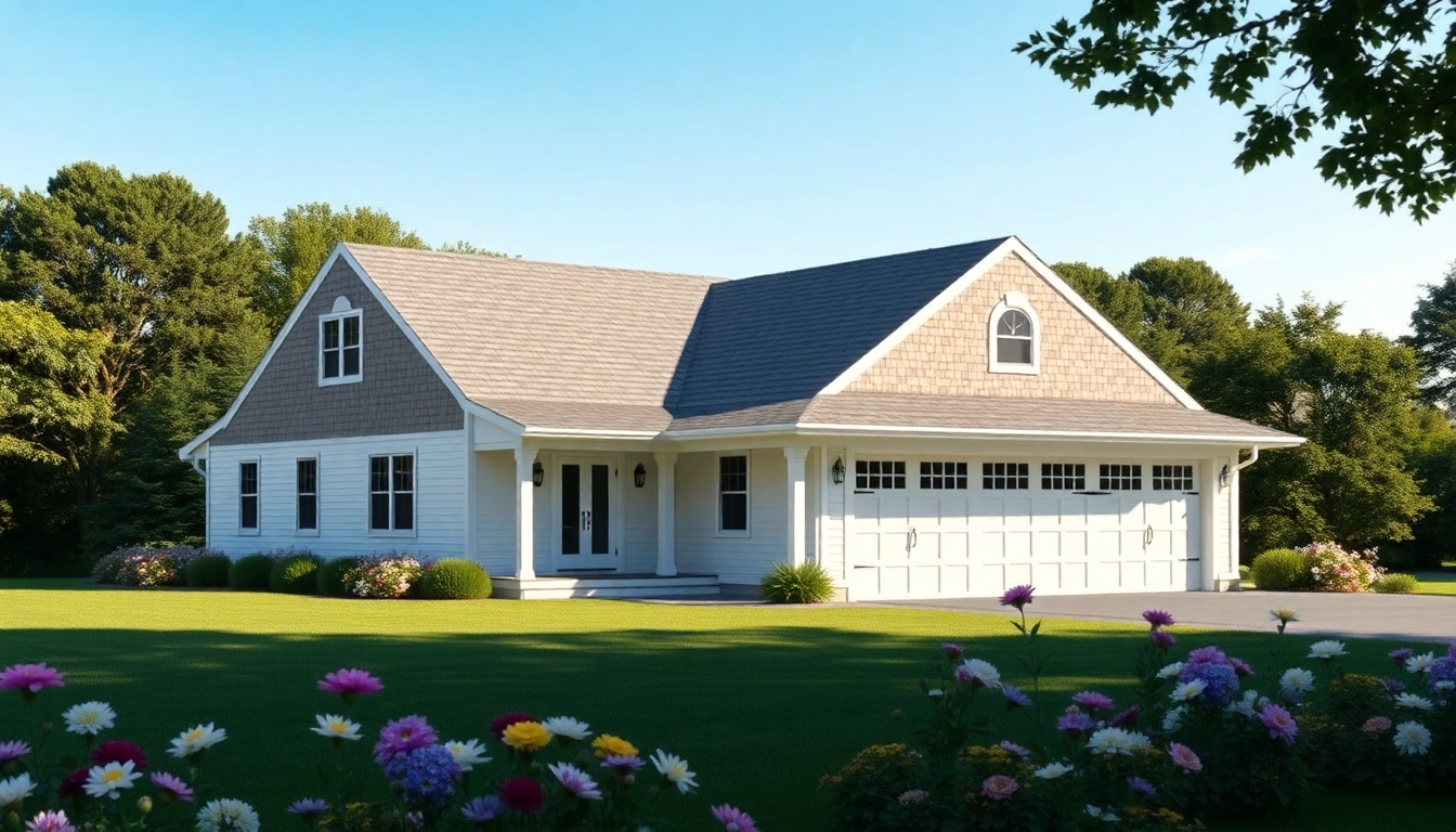 Stunning cape cod home addition with an attached garage and floral surroundings.