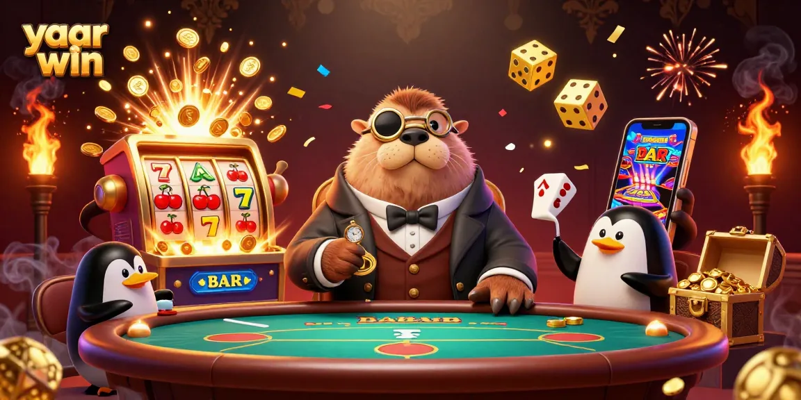 Join the fun at yaar win with cartoon characters at a vibrant casino scene, showcasing excitement and big wins!