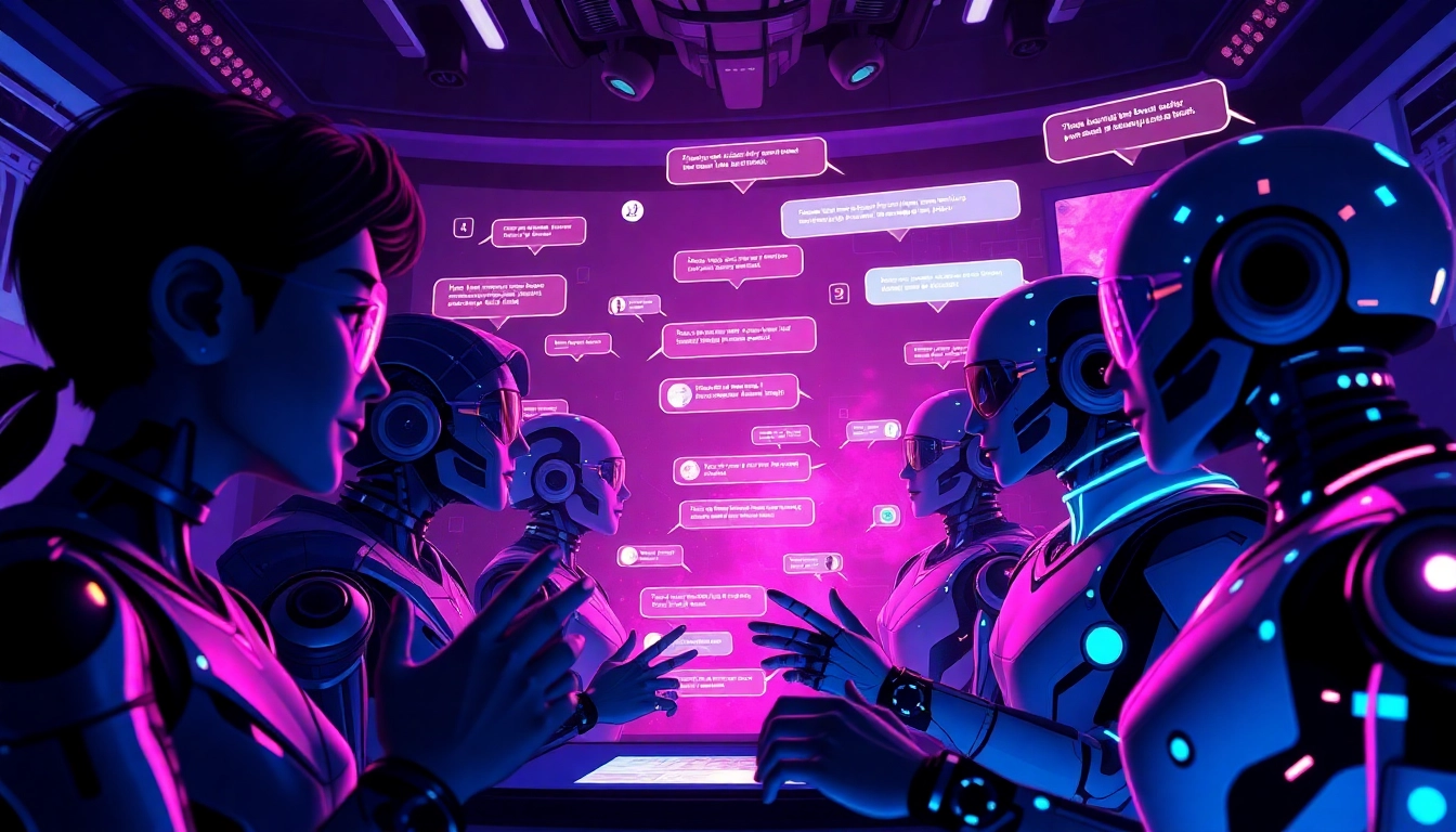 Interactive NSFW AI chat featuring diverse characters and vibrant elements, showcasing modern technology.